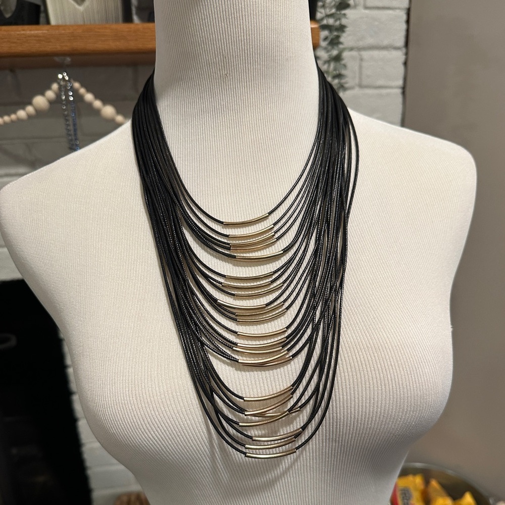 GUESS Layered Black & Gold Necklace